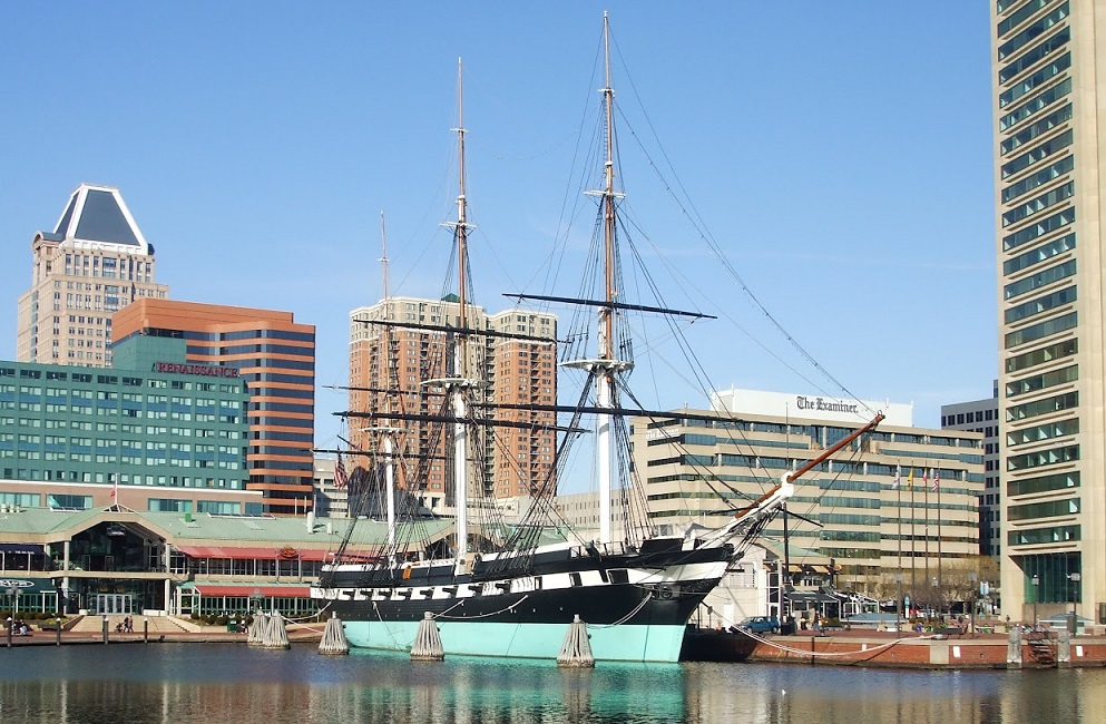 historic ship USS Constellation in Baltimore harbor